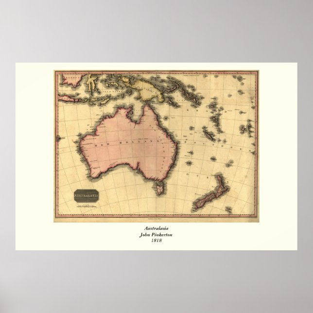 Póster Mapa de Australia 1818 - Australia, Nueva Zelanda (Frente)
