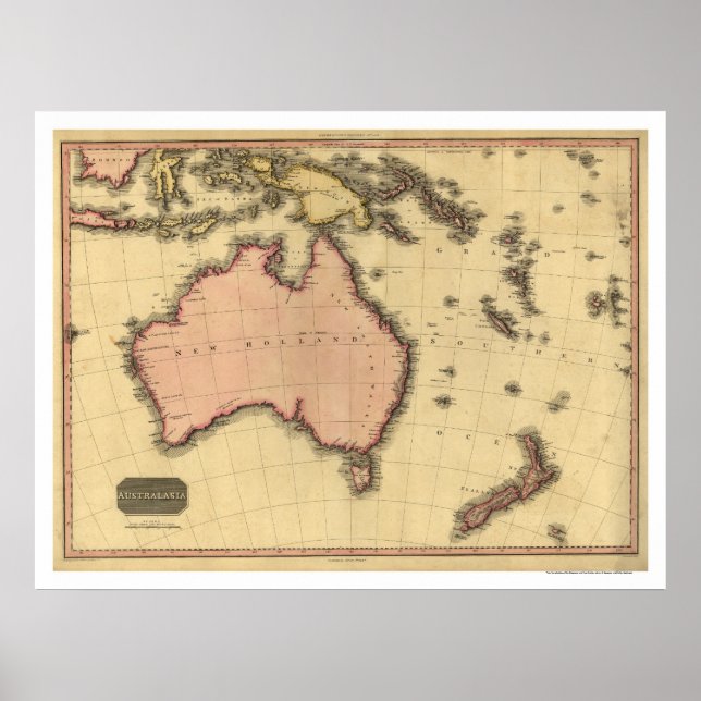 Póster Mapa de Australia Asia de John Pinkerton 1818 (Frente)