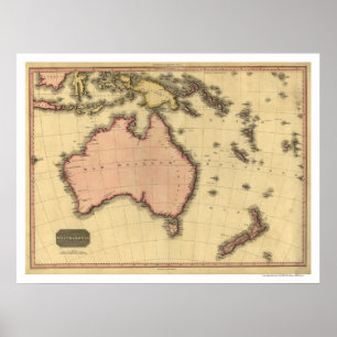 Póster Mapa de Australia Asia de Juan Pinkerton 1818