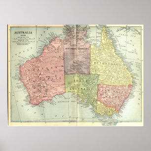 Póster Mapa de Australia de 1911