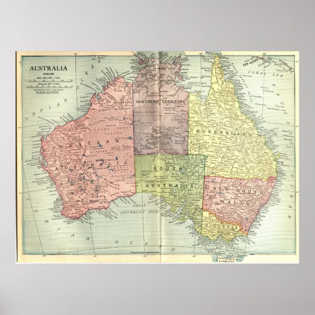 Póster Mapa de Australia de 1911 (Frente)