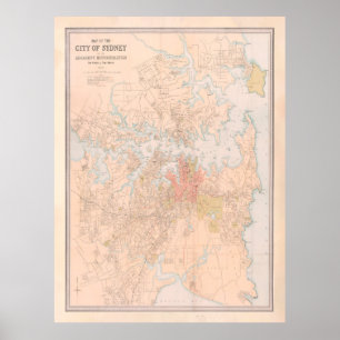 Póster Mapa de Australia del casco antiguo (1890)