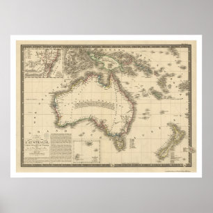 Póster Mapa de Australia dibujado por Adrien Hubert Brue 