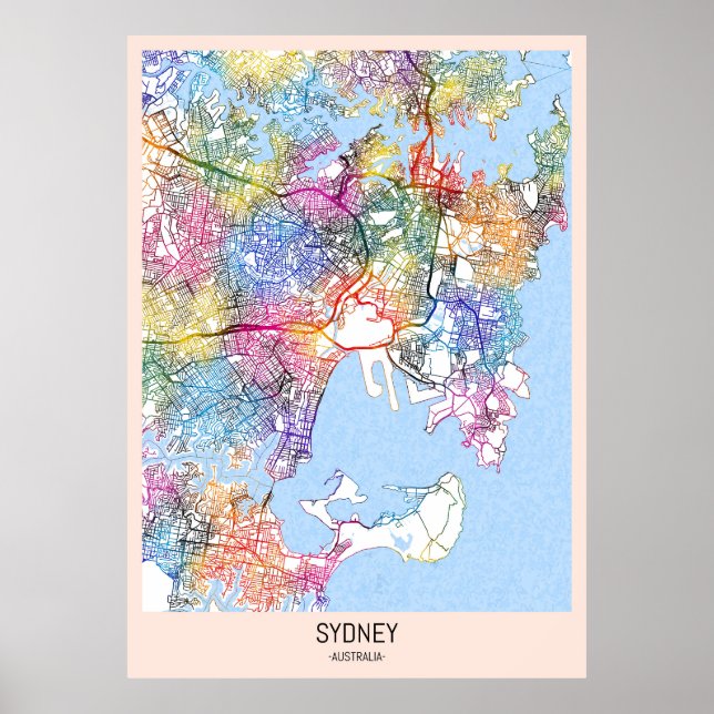 Póster Mapa de Australia en Sydney (Frente)