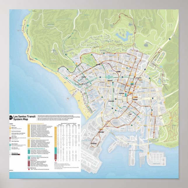 Póster Mapa de autobuses de Los Santos (Frente)