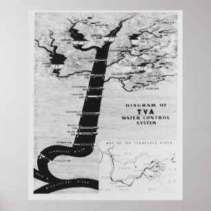 PÓSTER MAPA DE AUTORIDAD DE VALLE DE TENNESSEE 1933