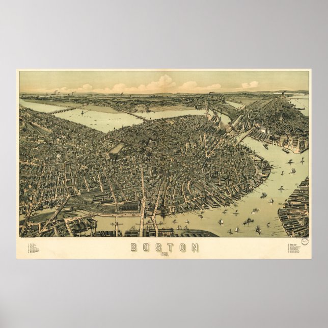 Póster Mapa de aves de Boston - 1899 (Walker) BigMapBlog (Frente)