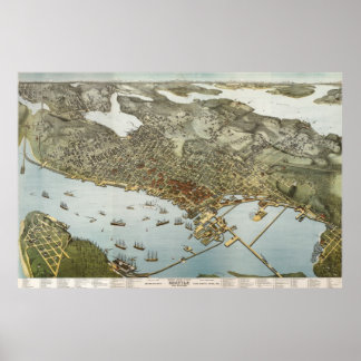 Póster Mapa de aves de Seattle - 1891 (Koch) BigMapBlog