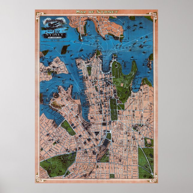 Póster MAPA DE AVIÓN de SYDNEY AUSTRALIA 1922 (Frente)