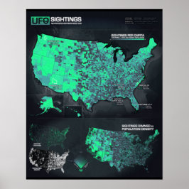 Póster Mapa de avistamientos de OVNI 16" x Poster de 20"