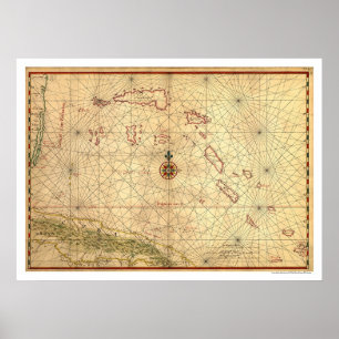 Póster Mapa de Bahamas y Cuba 1650