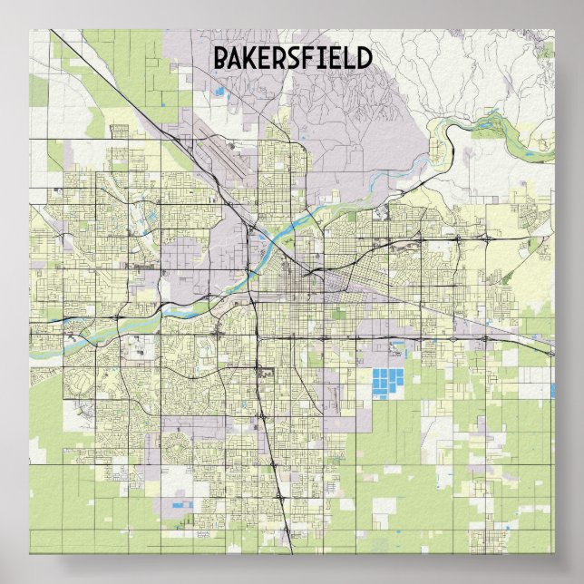 Póster Mapa de Bakersfield (Frente)