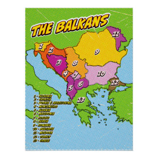 Póster Mapa de Balcanes ilustrados de arte pop