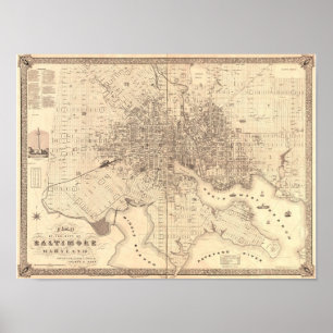 Póster Mapa de Baltimore 1851
