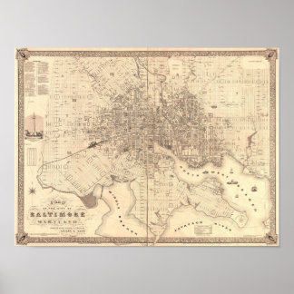 Póster Mapa de Baltimore 1851