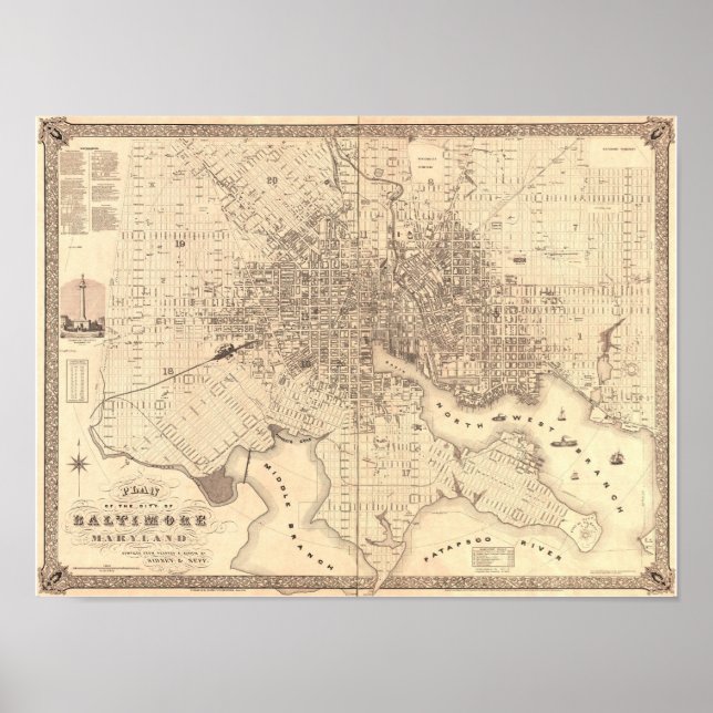 Póster Mapa de Baltimore 1851 (Frente)
