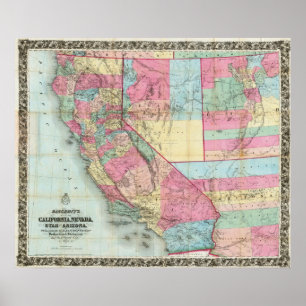 Póster Mapa de Bancroft de California, Nevada