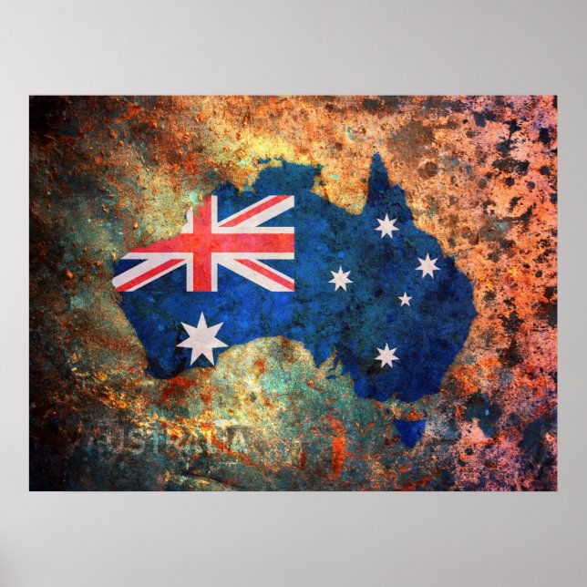 Póster Mapa de bandera de Australia (Frente)