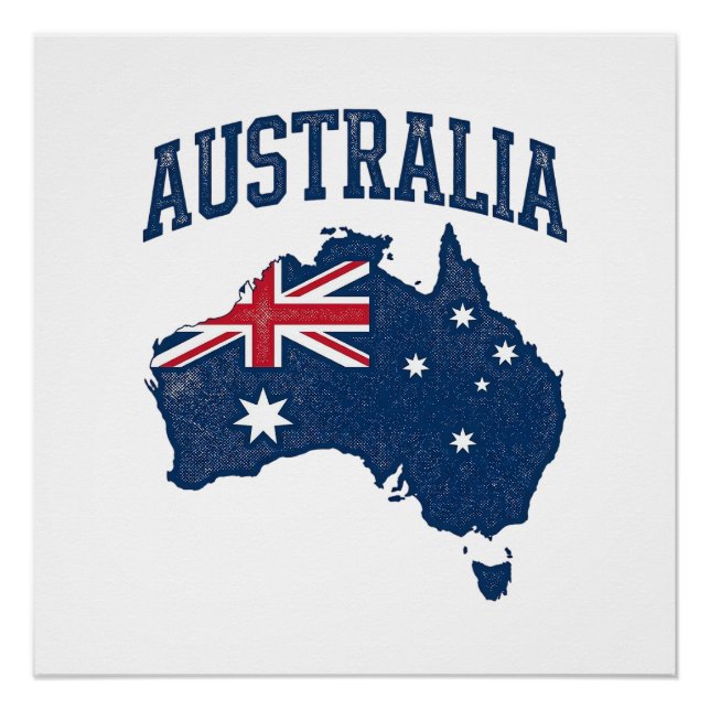 Póster Mapa de bandera de Australia Gráfico angustiado vi (Anverso)