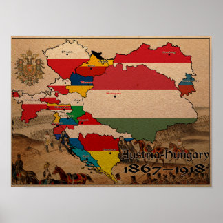 Póster Mapa de bandera de Austria