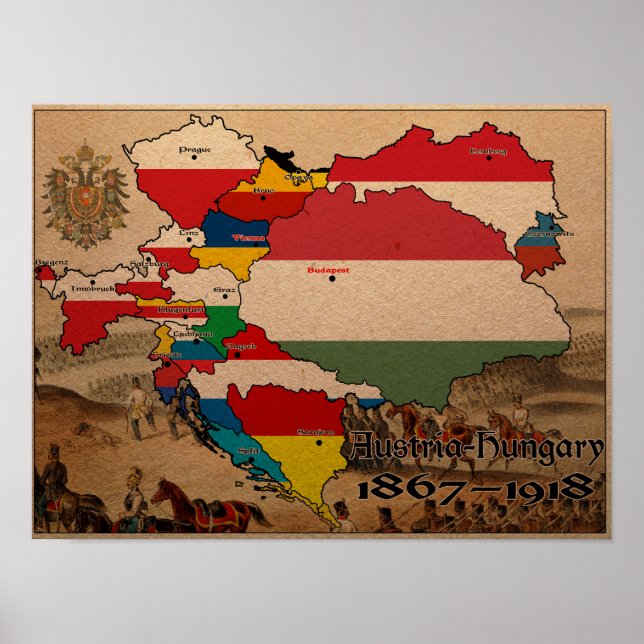 Póster Mapa de bandera de Austria (Frente)