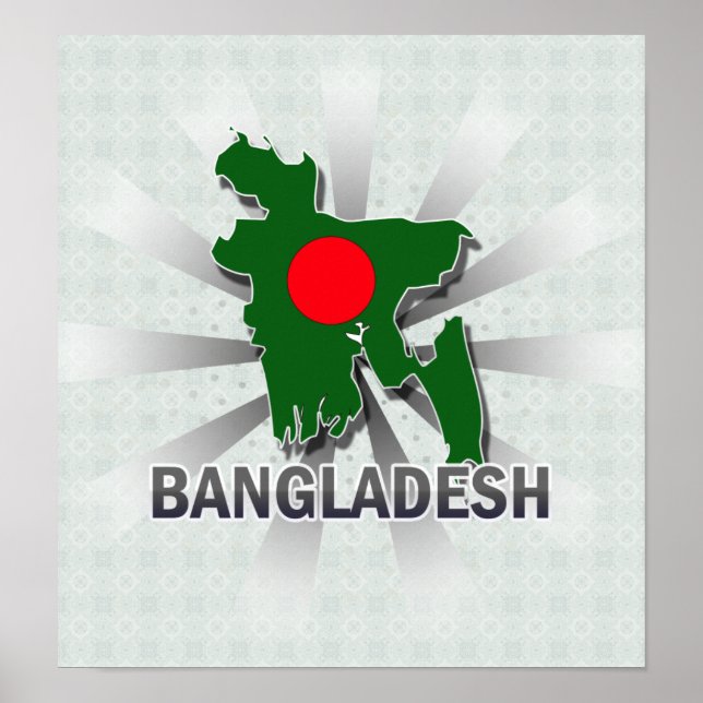 Póster Mapa de Bandera de Bangladesh 2.0 (Frente)