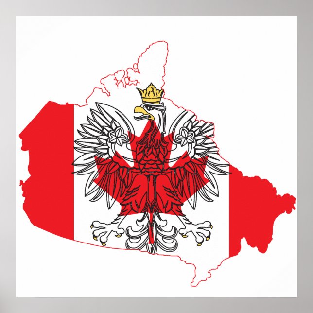 Póster Mapa de bandera de Canadá en Polonia (Frente)
