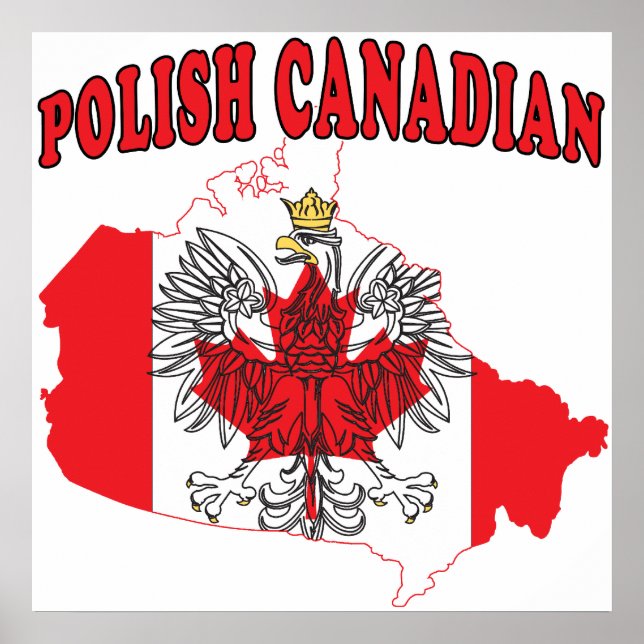 Póster Mapa de bandera de Canadá en Polonia (Frente)