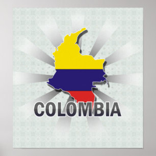 Póster Mapa de bandera de Colombia 2.0