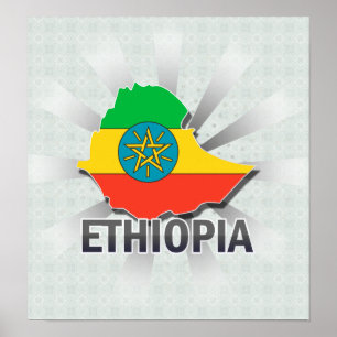 Póster Mapa de bandera de Etiopía 2.0