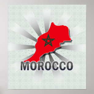 Póster Mapa de bandera de Marruecos 2.0