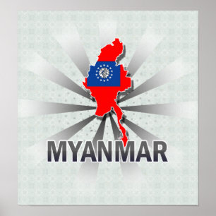 Póster Mapa de bandera de Myanmar 2.0