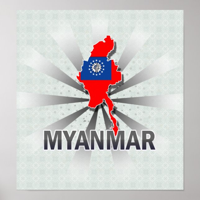 Póster Mapa de bandera de Myanmar 2.0 (Frente)