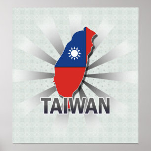 Póster Mapa de bandera de Taiwán 2.0