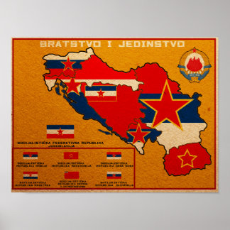 Póster Mapa de bandera de Yugoslavia