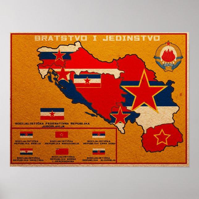 Póster Mapa de bandera de Yugoslavia (Frente)