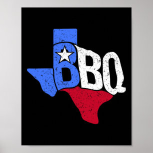 Póster Mapa De Bandera Estatal Y Bbq Texas