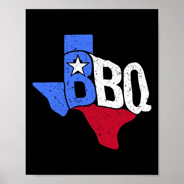 Póster Mapa De Bandera Estatal Y Bbq Texas (Frente)
