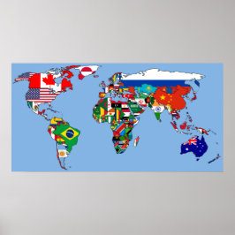 Póster Mapa de bandera mundial