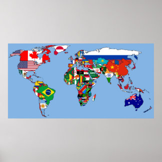 Póster Mapa de bandera mundial