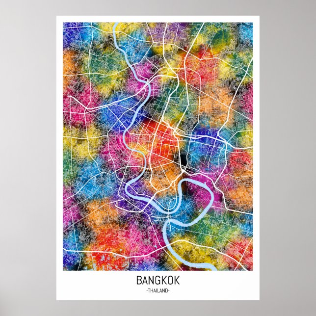 Póster Mapa de Bangkok de Tailandia (Frente)