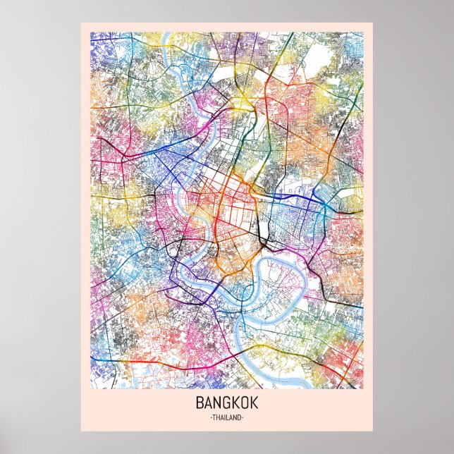 Póster Mapa de Bangkok de Tailandia (Frente)