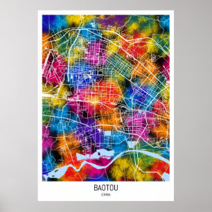 Póster Mapa de Baotou China