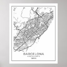 Mapa de BARCELONA - Poster de Mapa Blanco y Negro