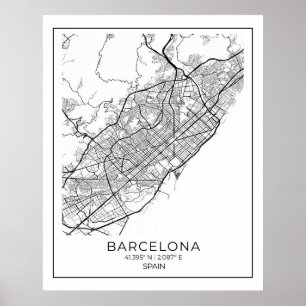 Póster Mapa de BARCELONA - Poster de Mapa Blanco y Negro