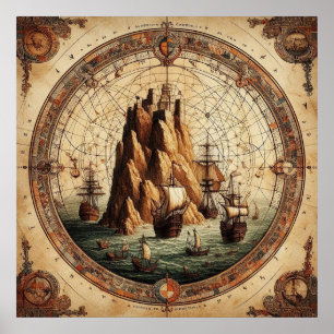 Póster Mapa de barcos de la Antigua Portugal 1