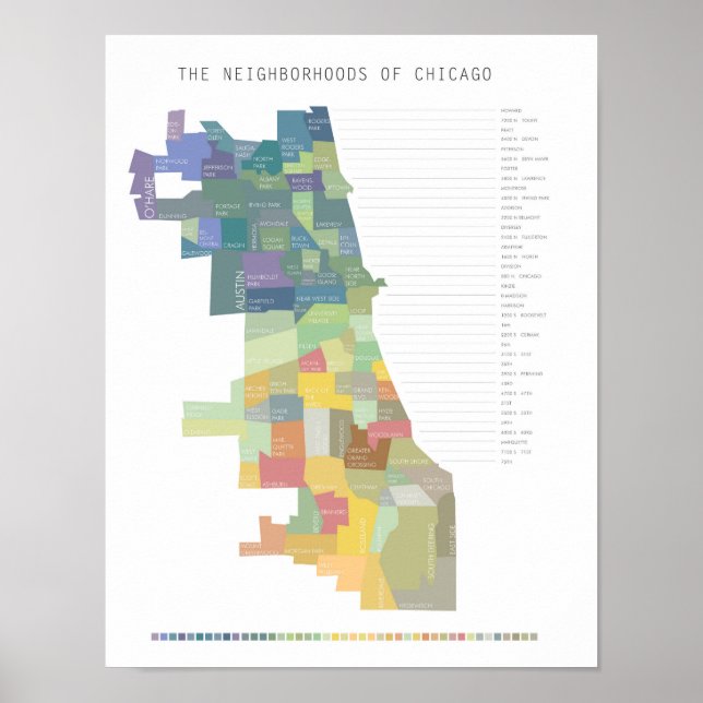 Póster Mapa de barrios de Chicago (Frente)