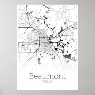 Póster Mapa de Beaumont - Texas - Poster de Mapa de la Ci