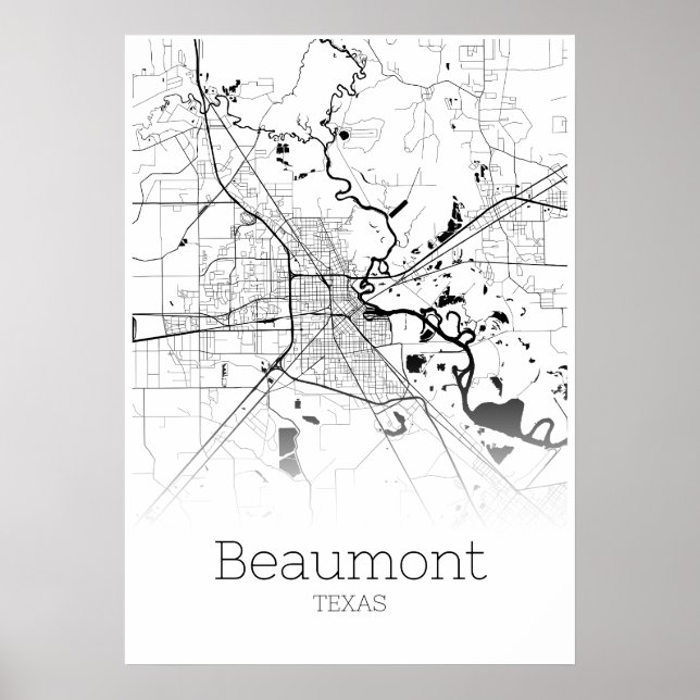 Póster Mapa de Beaumont - Texas - Poster de Mapa de la Ci (Frente)