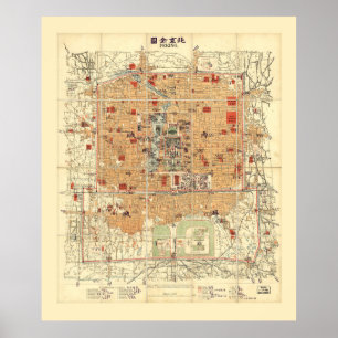 Póster Mapa de Beijing, China (1914)